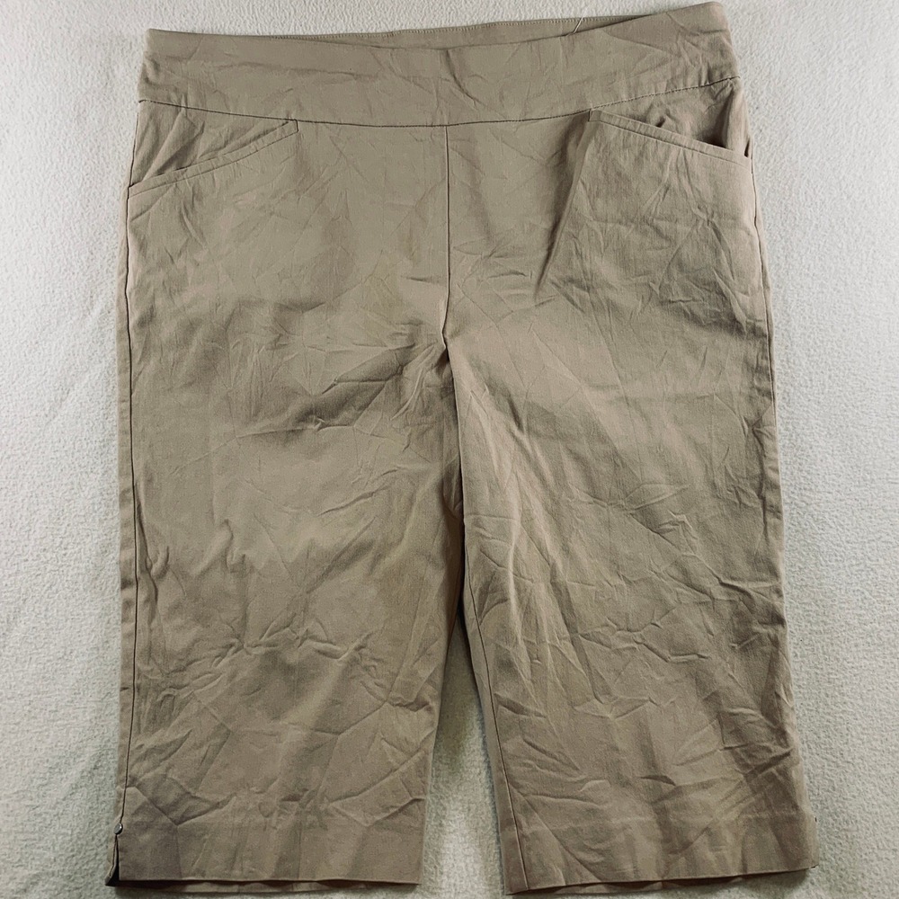 Chico's Pedal Pusher Pants Women's 3 (XL/16) Tan Perfect Stretch Pull On Cropped
